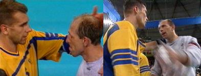 Wislander und L�vgren gratulierten dem Mann des Tages, Andrej Lavrov.