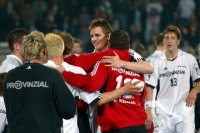 Jubel beim THW nach dem Sieg �ber Magdeburg.