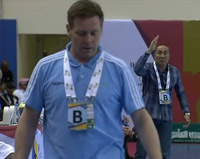 Nicht immer auf einer Wellenl�nge: Alfred Gislason und Talant Dujshebaev.