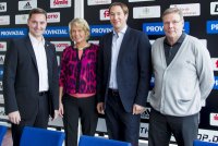 Bei der Vorstellung der neuen Gesch�ftsleitung: Klaus-Hinrich Vater, THW-Aufsichtsratsvorsitzender, Gesch�ftsf�hrerin Sabine Holdorf-Schust, der kommende kaufm�nnische Gesch�ftsf�hrer Stefan Adam und Gesch�ftsf�hrer Klaus Elwardt (von links)