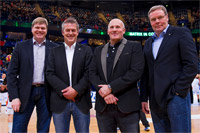 Die Gesch�ftsf�hrer der Halbfinalisten. V.l.n.r.: Axel Geerken, Dierk Schm�schke (Flensburg), Matthias Rudolph (Pr�sident HSV Hamburg), Klaus Elwardt.