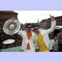 Deutscher Meister 2006! Nikola Karabatic und Vid Kavticnik auf dem Rathausbalkon.