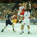 WM 2007: NOR - HUN: B�rge Lund in der Deckung.